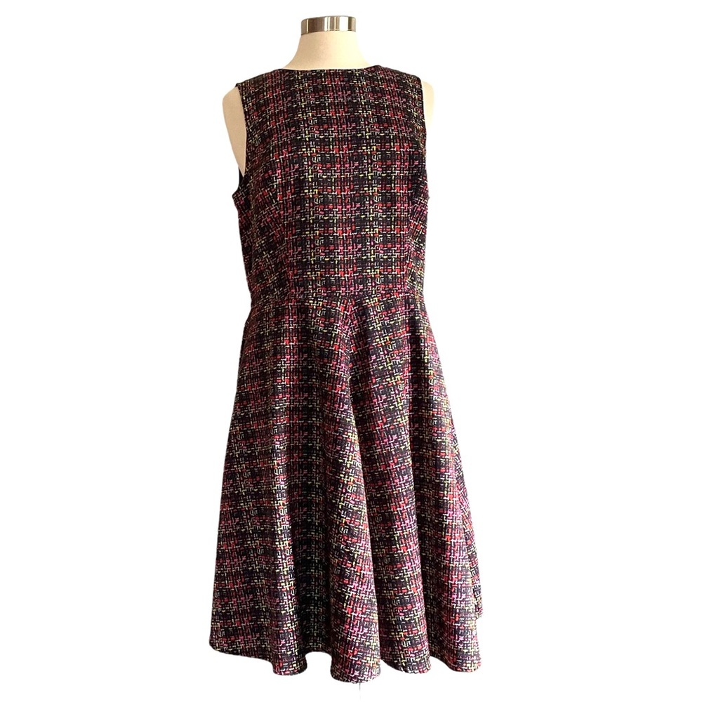eShakti 1X 16W Neon Pattern Fit N Flare Office to Party Sleeveless Dress Pockets